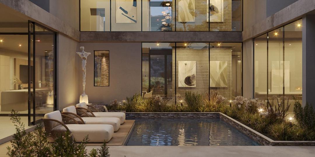 Architectural visualisation of the courtyard pool terrace